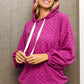 BiBi Brushed Checker Drawstring Long Sleeve Hoodie - DAVERRI FASHIONS