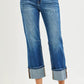 RISEN High Rise Straight Jeans with Distressed Hem - DAVERRI FASHIONS