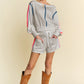 Davi & Dani Sequin Stripe Long Sleeve Top And Short Pants Set GREY Shorts Sets