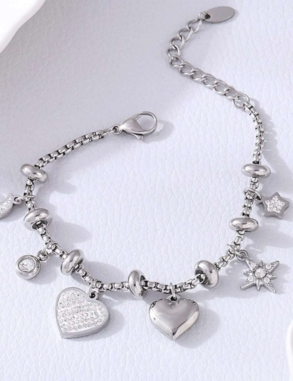 Titanium Steel Inland Zircon Heart Charm Bracelet | Bracelets Daverri Fashions