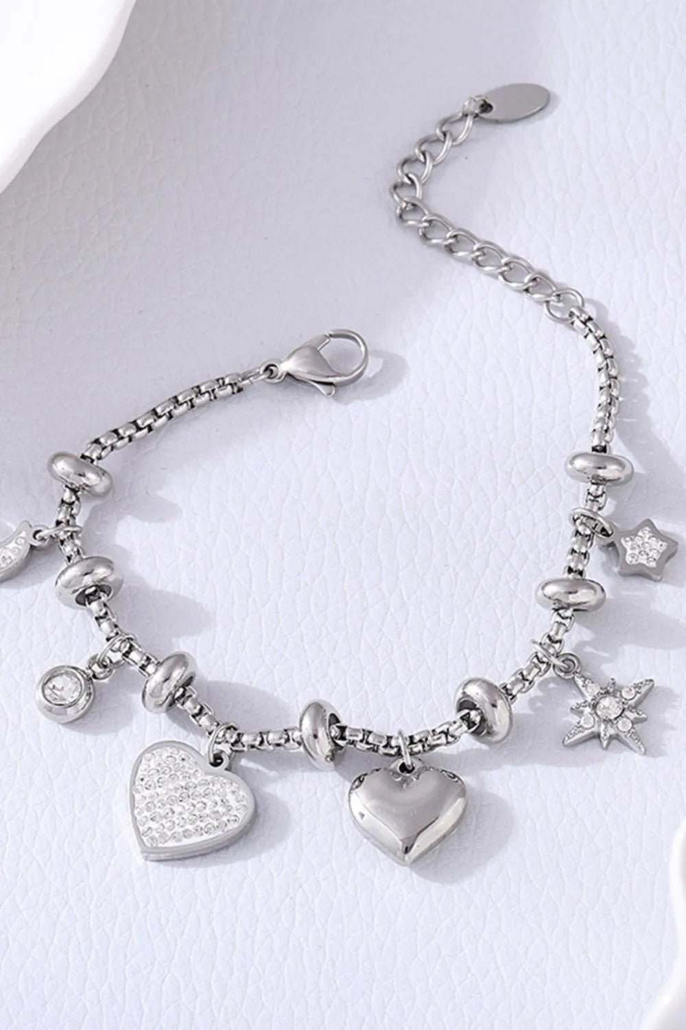 Titanium Steel Inland Zircon Heart Charm Bracelet | Bracelets Daverri Fashions