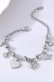 Titanium Steel Inland Zircon Heart Charm Bracelet | Bracelets Daverri Fashions