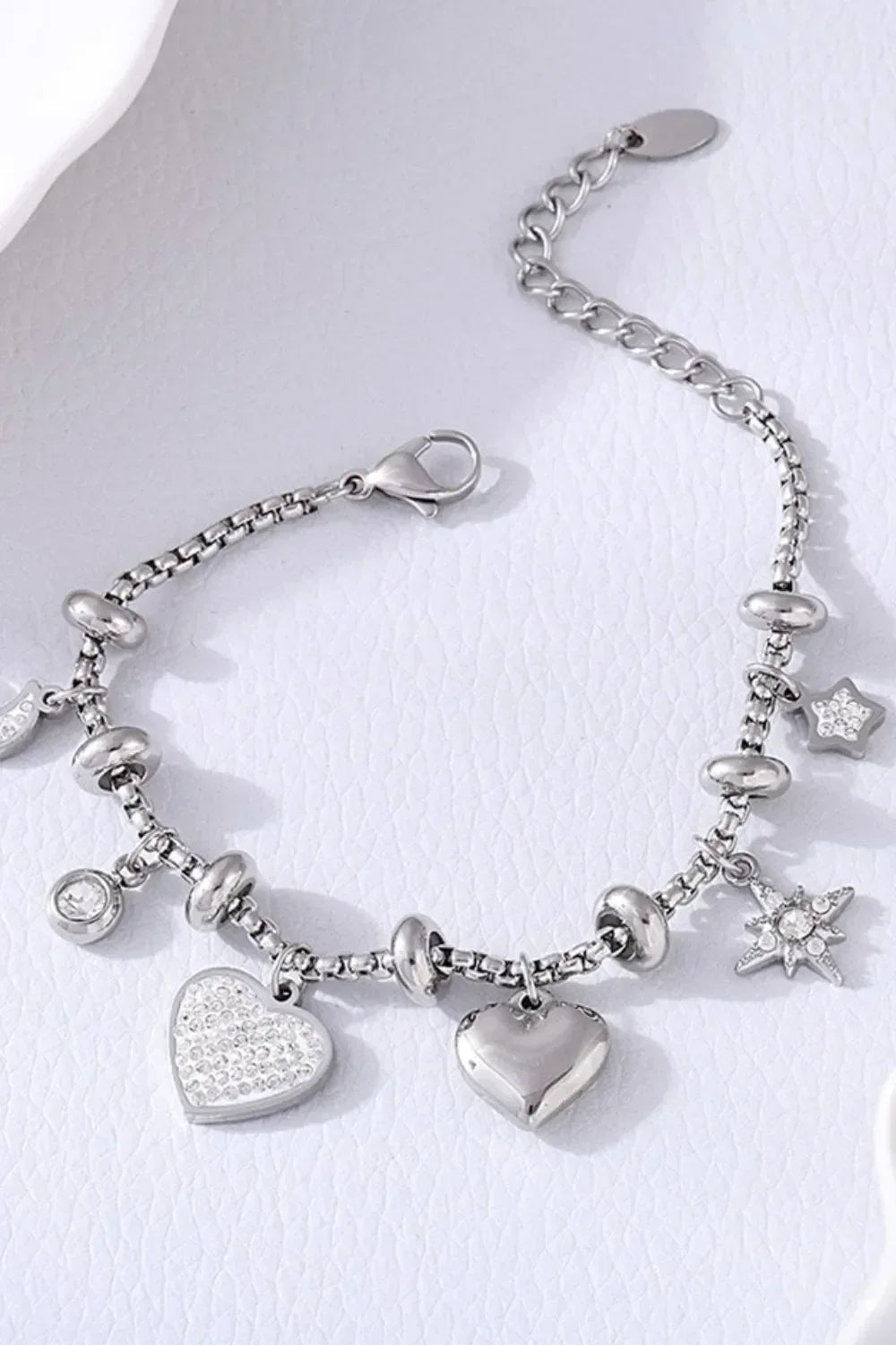 Titanium Steel Inland Zircon Heart Charm Bracelet - DAVERRI FASHIONS