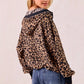 BiBi Leopard Print Waffle Half Zip Up Hoodie W Pocket - DAVERRI FASHIONS