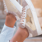 Gold Glitter Star Patchwork PU Leather Lace-up Sneakers