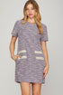 She + Sky Full Size Short Sleeve Pearl Studded Trim Knit Tweed Dress Plus Size Lilac Mini Dresses