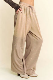 Davi & Dani Rhinestone Drawstring Wide Leg Pants | Pants Daverri Fashions