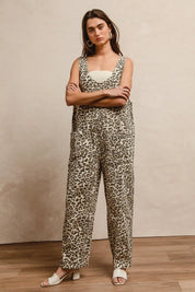 BiBi Leopard Print Adjustable Strap U Neck Jumpsuit | Daverri Fashions
