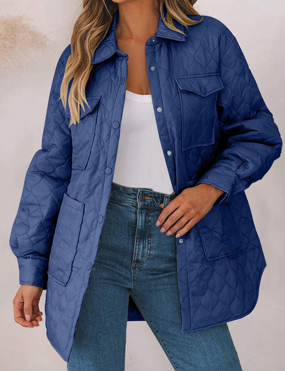 French Blue Snap Down Collared Winter Coat | Coats Daverri Fashions