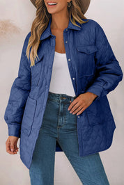 French Blue Snap Down Collared Winter Coat | Coats Daverri Fashions