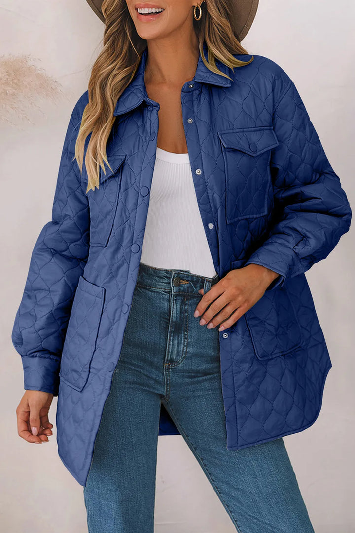 French Blue Snap Down Collared Winter Coat | Coats Daverri Fashions