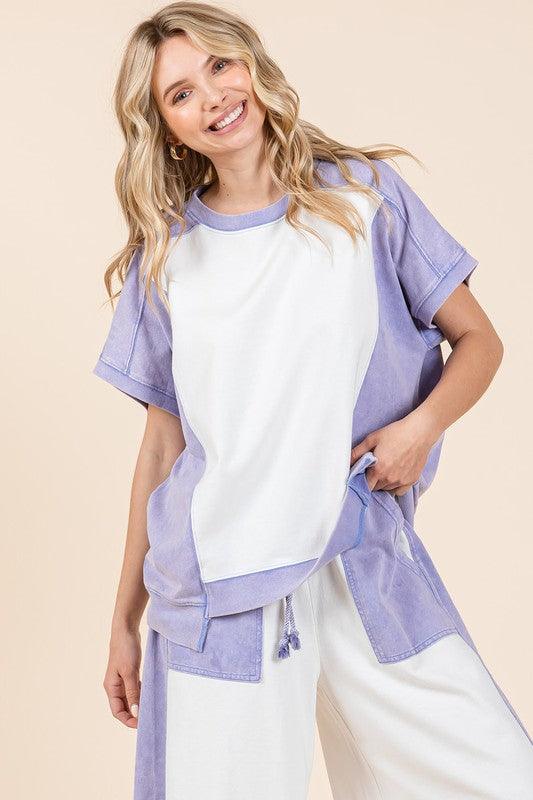 Mittoshop Oversized Color Block Short Sleeve T-Shirt
