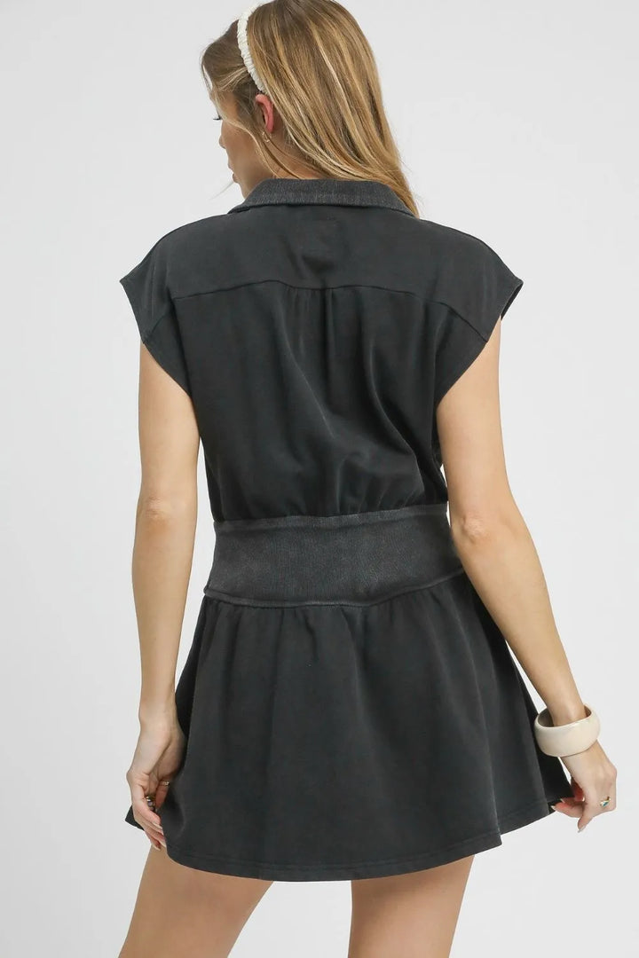 Umgee Zip Front Cap Sleeve Mini Dress Mini Dresses