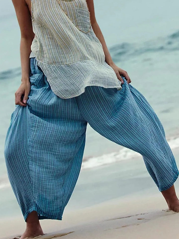 Full Size Striped Wide Leg Casual Pants Plus Size | Pants Daverri Fashions