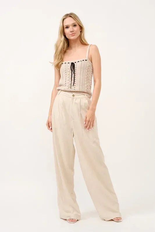 And The Why High-Rise Wide Leg Linen Blended Pants - DAVERRI FASHIONS
