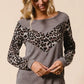 BiBi Sweater Knit Top With Leopard V Shape Block - DAVERRI FASHIONS