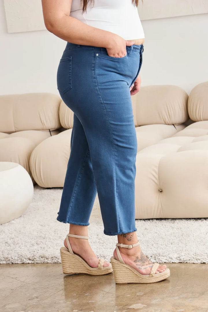 RFM Crop Chloe Tummy Control High Waist Raw Hem Jeans Jeans