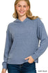 Ribbed Long Sleeve Hoodie Dusty Blue - DAVERRI FASHIONS