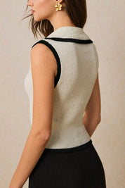 Contrast Trim Button Front Sweater Vest | Sweater Vests Daverri Fashions