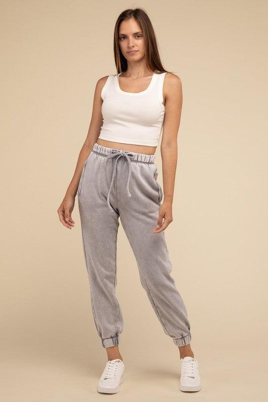 Acid Wash Fleece Sweatpants with Pockets Lounge Pants