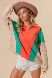 BiBi Colorblock Exposed Seam French Terry Sweatshirt | Daverri Fashions