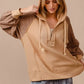 BiBi Half Zip French Terry Hoodie with Kint Sleeves - DAVERRI FASHIONS