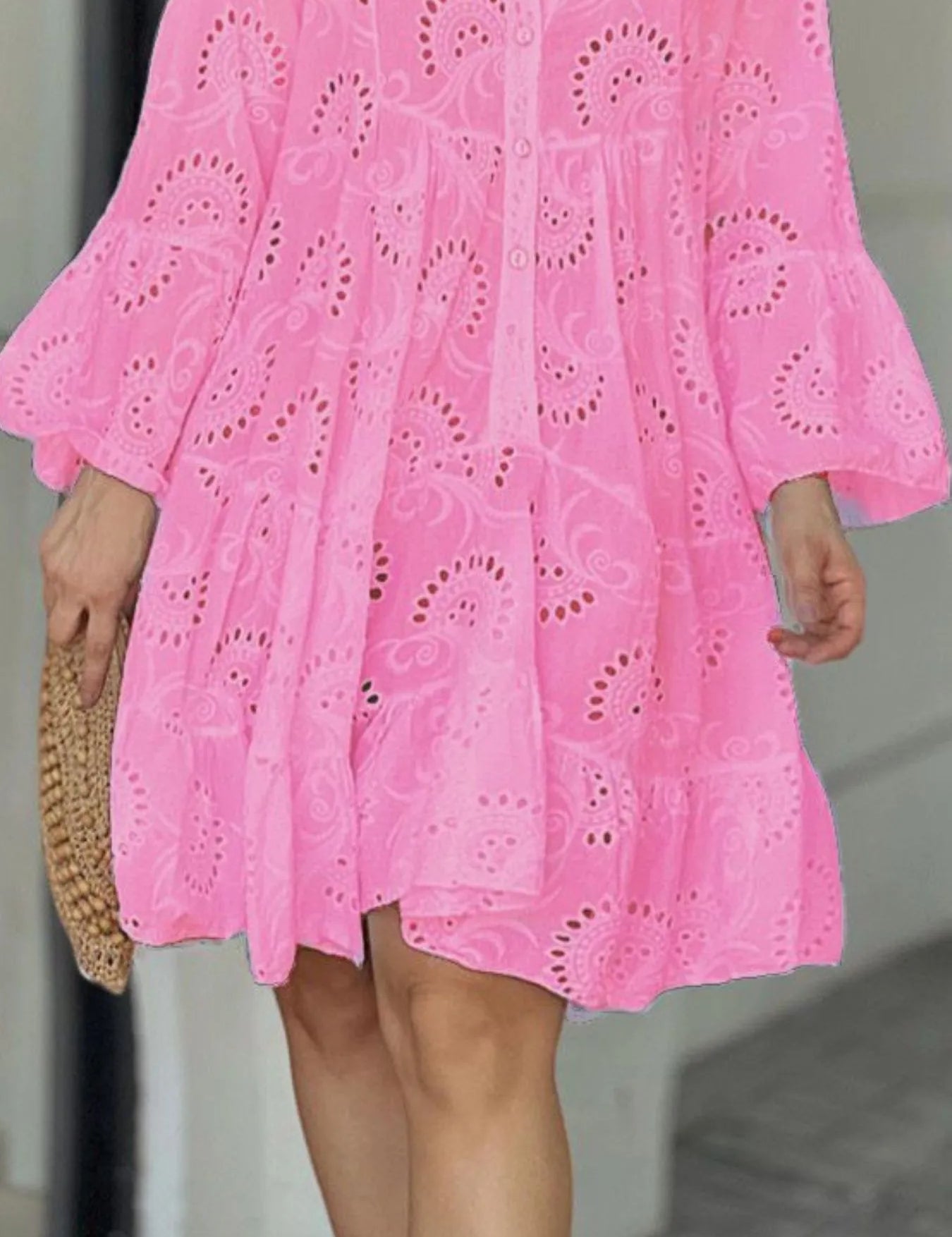 Full Size Eyelet Ruffled Hem Tiered Dress Plus Size | Mini Dresses Daverri Fashions