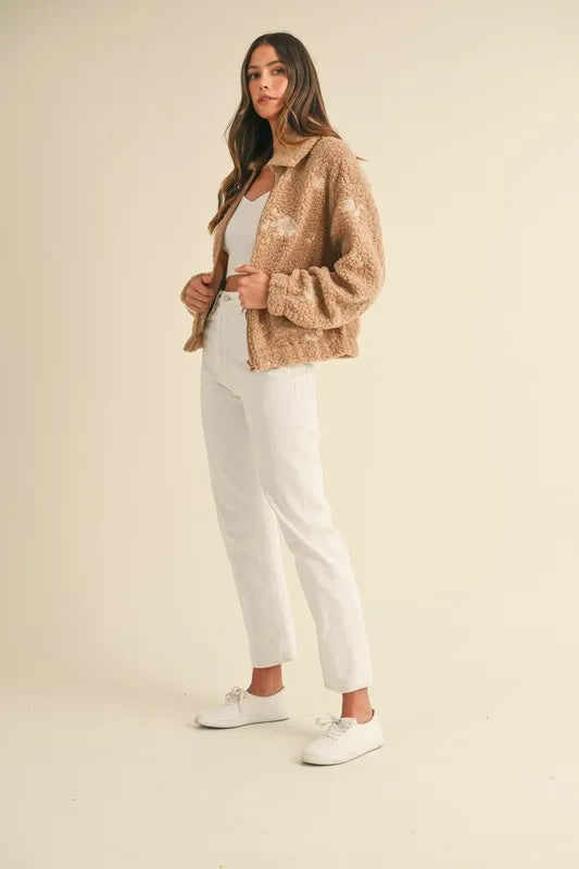 MABLE Floral Embroidered Fleece Teddy Jacket