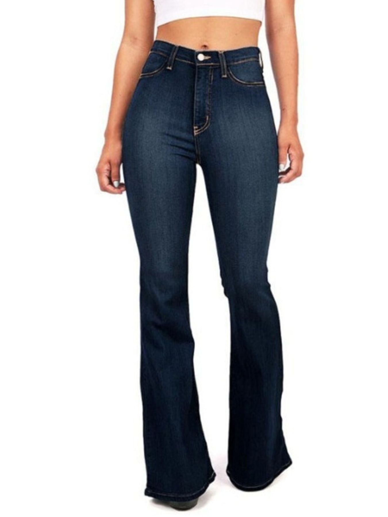 Full size high-waisted bootcut jeans plus size in dark indigo denim flare