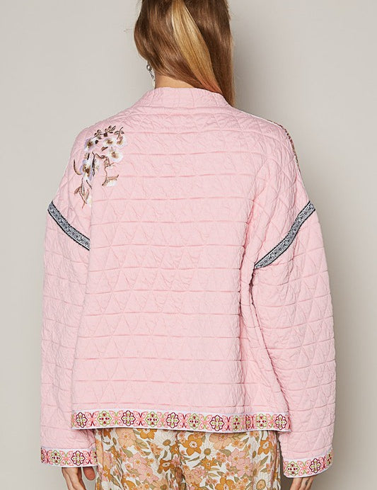 POL Embroidered Open Front Long Sleeve Jacket