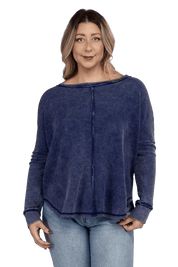 Plus Long Sleeve Cotton Waffle Knit Top LT NAVY Shirts & Tops