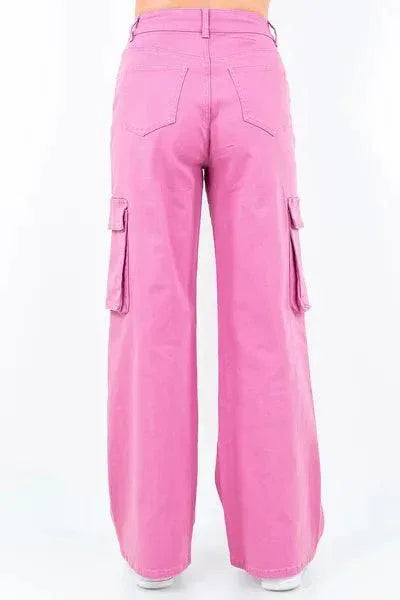 American Bazi Drawstring Wide Leg Cargo Pants - DAVERRI FASHIONS