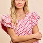 Pink BiBi heart-patterned knit top with ruffled short sleeves