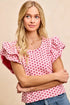 Pink BiBi heart-patterned knit top with ruffled short sleeves