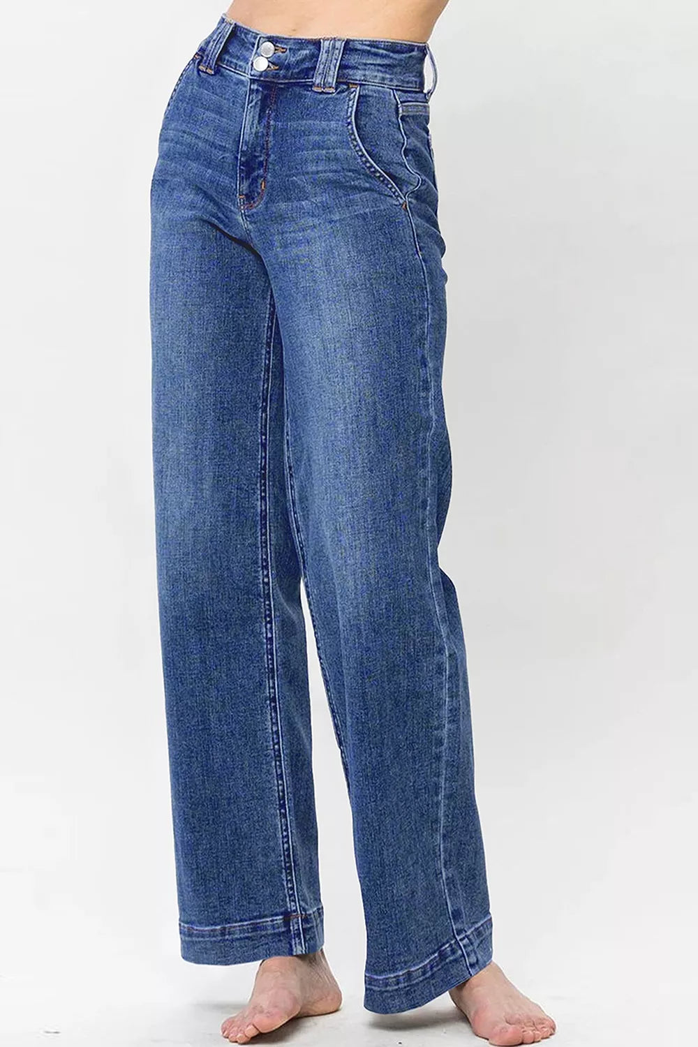 High-waisted wide-leg blue Daverri double button jeans