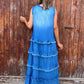 Raw Hem Layered Denim Maxi Dress - DAVERRI FASHIONS