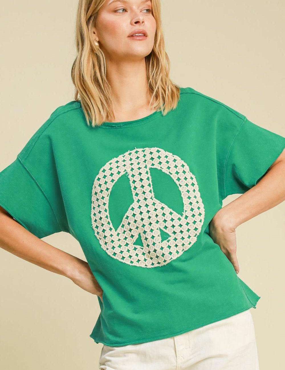 Green Umgee Full Size Mineral Wash T-Shirt with Lace Applique Plus Size | T-Shirts Daverri Fashions