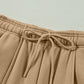 Women’s tan drawstring waist wide leg pants with pockets
