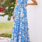 Printed tie-front maxi dress in vibrant blue with white abstract pattern
