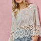 Delicate SO ME floral embroidered crochet lace top with bell sleeves