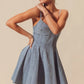 Light blue SO ME A-line fit and flare denim mini dress with thin straps