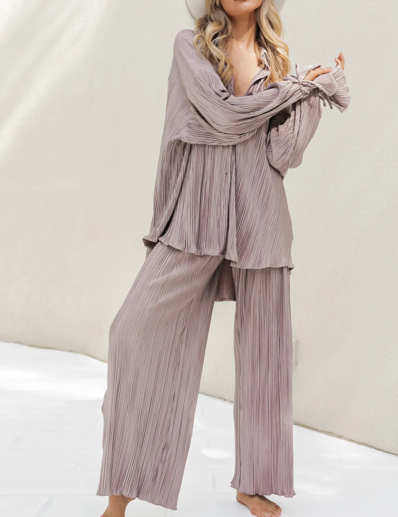 Button Up Long Sleeve Top and Pants Set | Outfit Sets Daverri Fashions