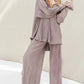 Button Up Long Sleeve Top and Pants Set - DAVERRI FASHIONS
