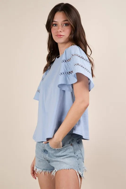VERY J Lace Trim Sleeve Top
