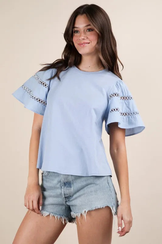 VERY J Lace Trim Sleeve Top | Tops Daverri Fashions