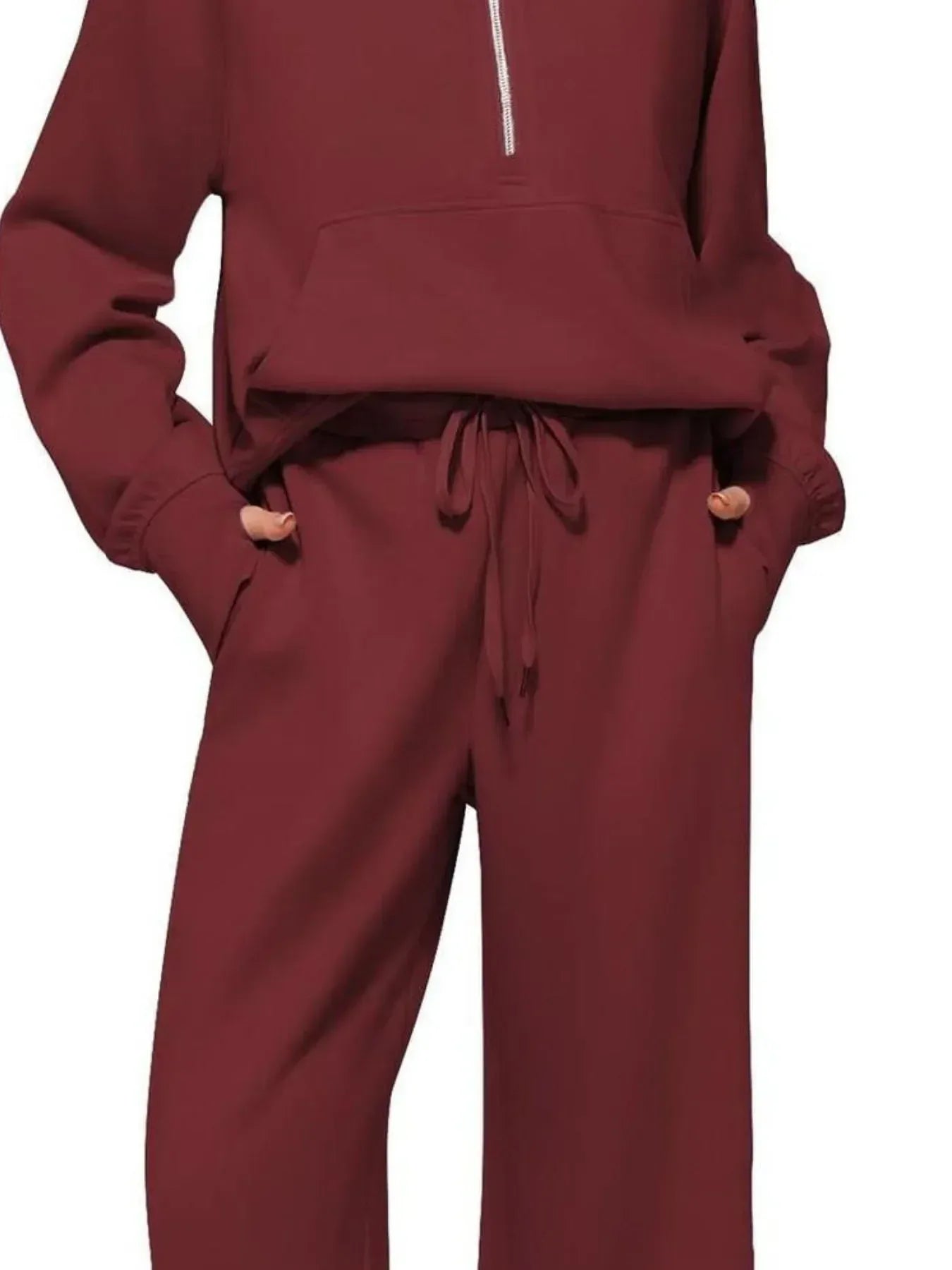 Half Zip Long Sleeve Top and Pants Set - DAVERRI FASHIONS