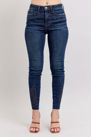 Dark Judy Blue Full Size Embroidered High Rise Skinny Jeans Plus Size | Jeans Daverri Fashions