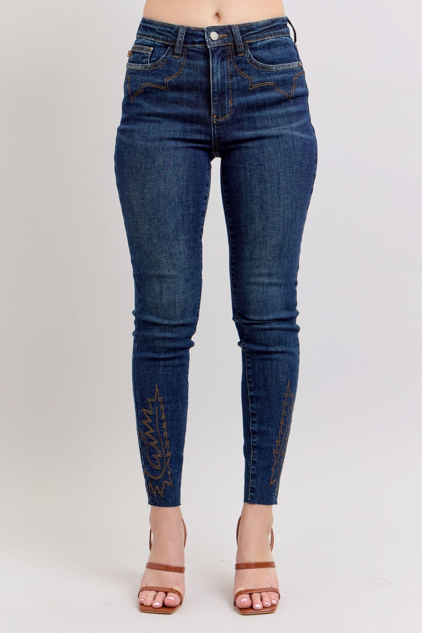Judy Blue Full Size Embroidered High Rise Skinny Jeans Plus Size - DAVERRI FASHIONS