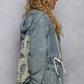 POL Raw Hem Drawstring Zip Up Hooded Denim Jacket Denim Jackets