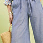 Umgee Linen Blend Striped Wide Leg Pants in blue and white stripes